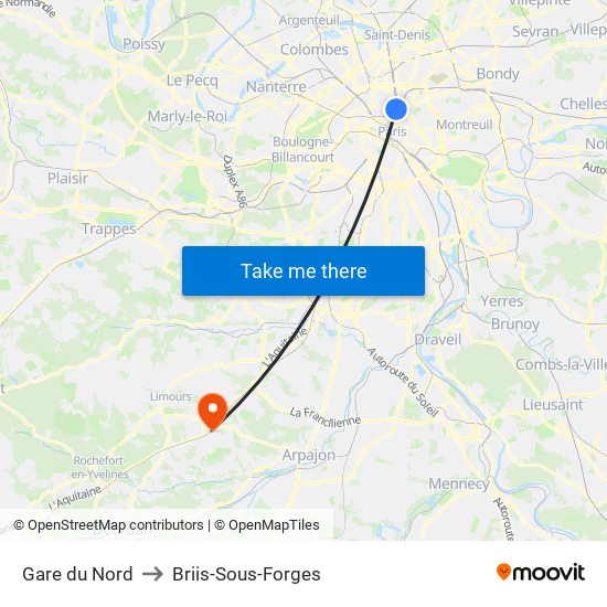 Gare du Nord to Briis-Sous-Forges map