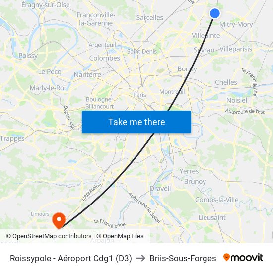 Roissypole - Aéroport Cdg1 (D3) to Briis-Sous-Forges map