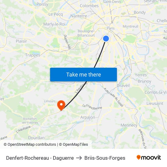 Denfert-Rochereau - Daguerre to Briis-Sous-Forges map