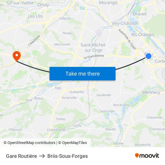 Gare Routière to Briis-Sous-Forges map