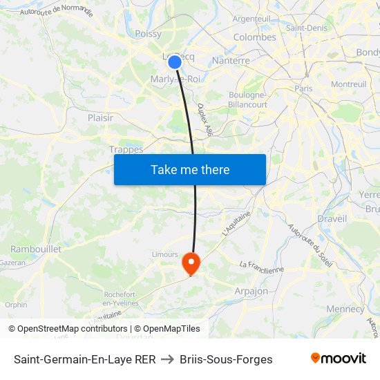 Saint-Germain-En-Laye RER to Briis-Sous-Forges map