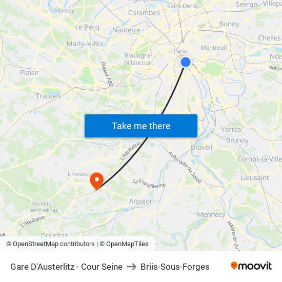 Gare D'Austerlitz - Cour Seine to Briis-Sous-Forges map