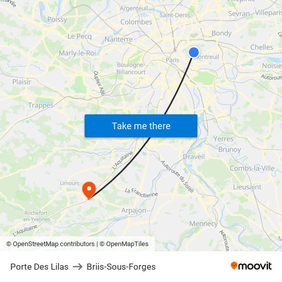 Porte Des Lilas to Briis-Sous-Forges map