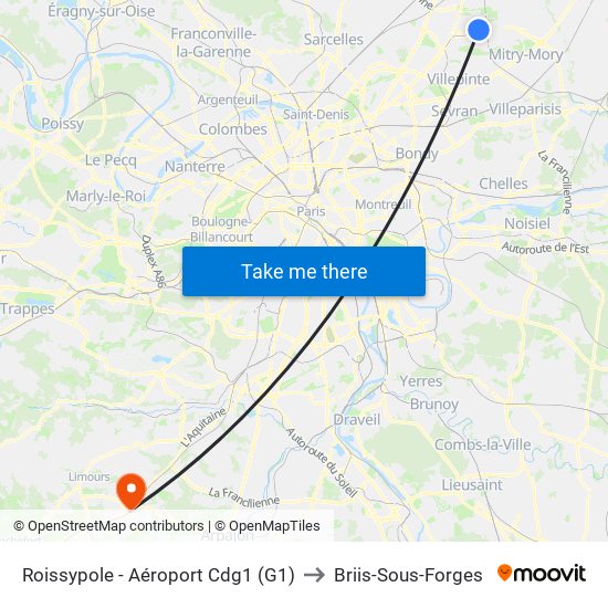 Roissypole - Aéroport Cdg1 (G1) to Briis-Sous-Forges map