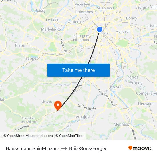 Haussmann Saint-Lazare to Briis-Sous-Forges map