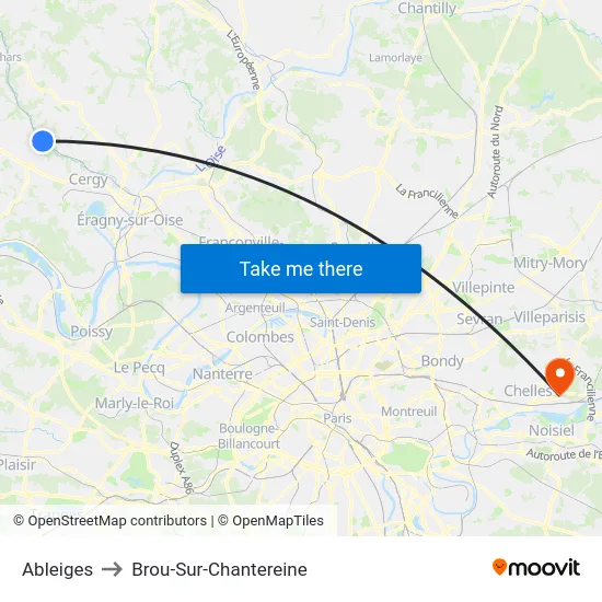 Ableiges to Brou-Sur-Chantereine map