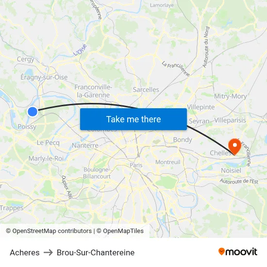 Acheres to Brou-Sur-Chantereine map