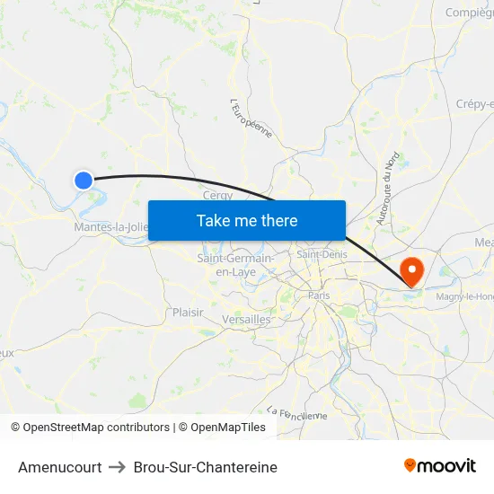 Amenucourt to Brou-Sur-Chantereine map