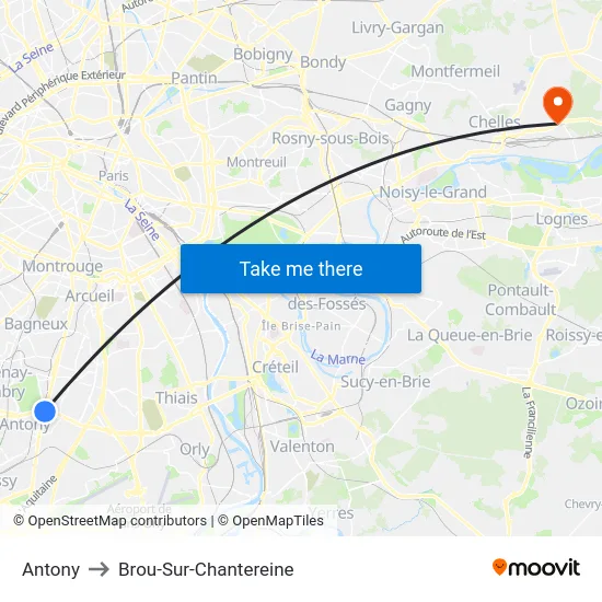 Antony to Brou-Sur-Chantereine map