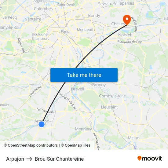 Arpajon to Brou-Sur-Chantereine map