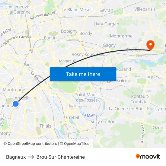Bagneux to Brou-Sur-Chantereine map