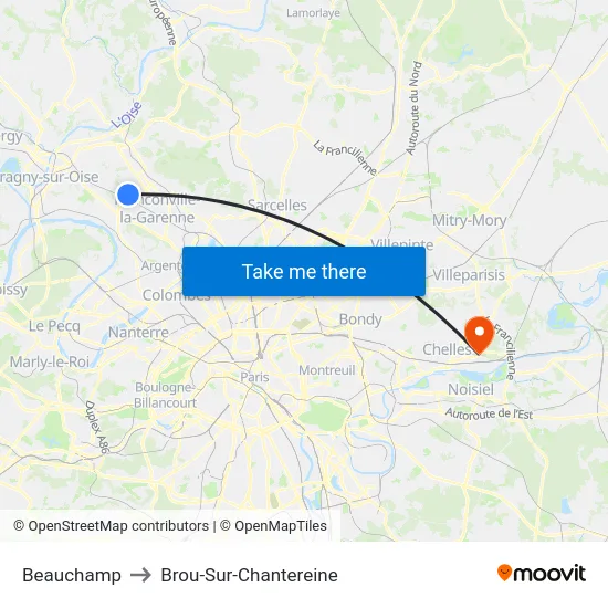 Beauchamp to Brou-Sur-Chantereine map