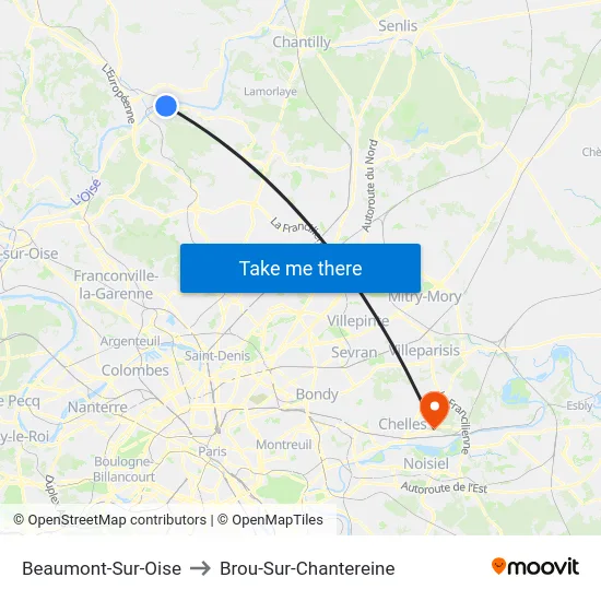 Beaumont-Sur-Oise to Brou-Sur-Chantereine map