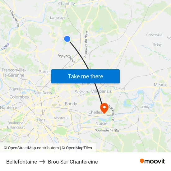 Bellefontaine to Brou-Sur-Chantereine map