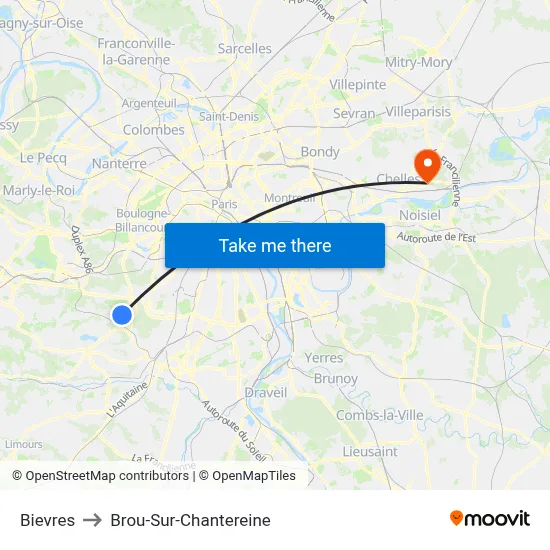 Bievres to Brou-Sur-Chantereine map