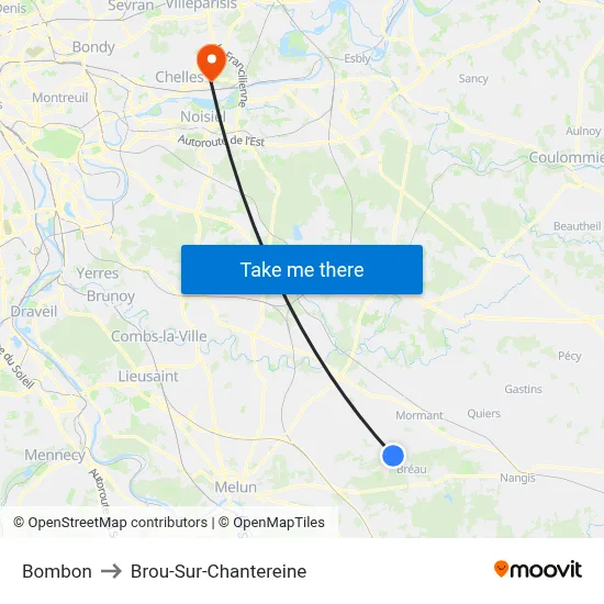 Bombon to Brou-Sur-Chantereine map