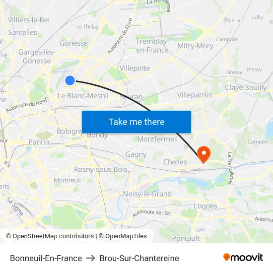 Bonneuil-En-France to Brou-Sur-Chantereine map