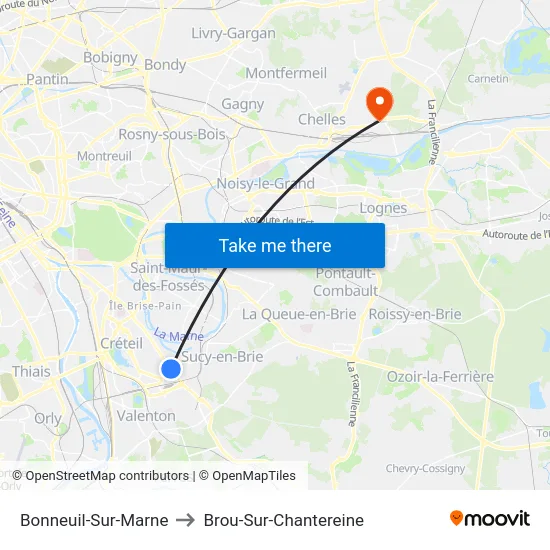 Bonneuil-Sur-Marne to Brou-Sur-Chantereine map