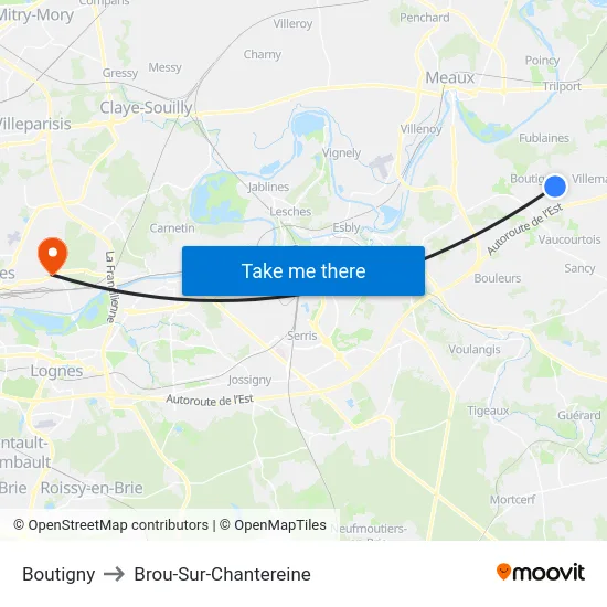 Boutigny to Brou-Sur-Chantereine map
