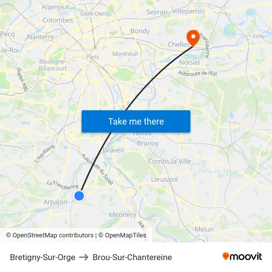 Bretigny-Sur-Orge to Brou-Sur-Chantereine map