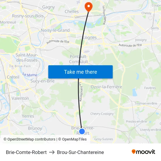 Brie-Comte-Robert to Brou-Sur-Chantereine map