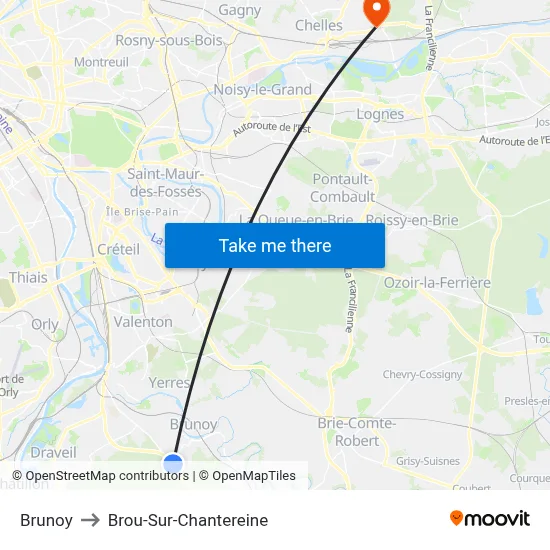 Brunoy to Brou-Sur-Chantereine map