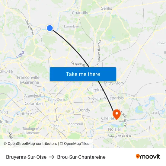 Bruyeres-Sur-Oise to Brou-Sur-Chantereine map