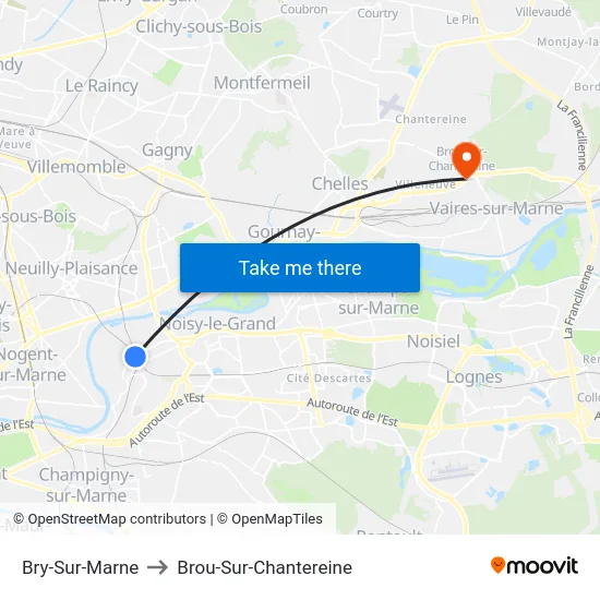 Bry-Sur-Marne to Brou-Sur-Chantereine map