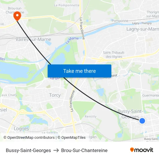 Bussy-Saint-Georges to Brou-Sur-Chantereine map
