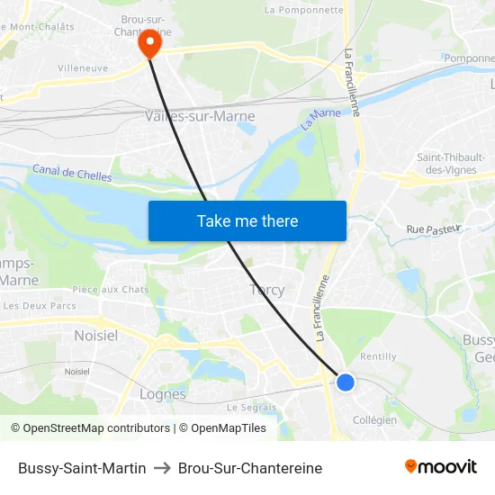 Bussy-Saint-Martin to Brou-Sur-Chantereine map