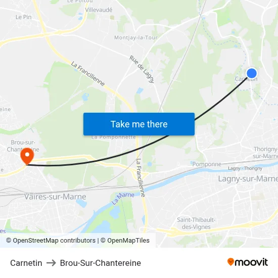 Carnetin to Brou-Sur-Chantereine map