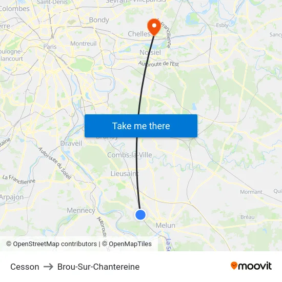 Cesson to Brou-Sur-Chantereine map