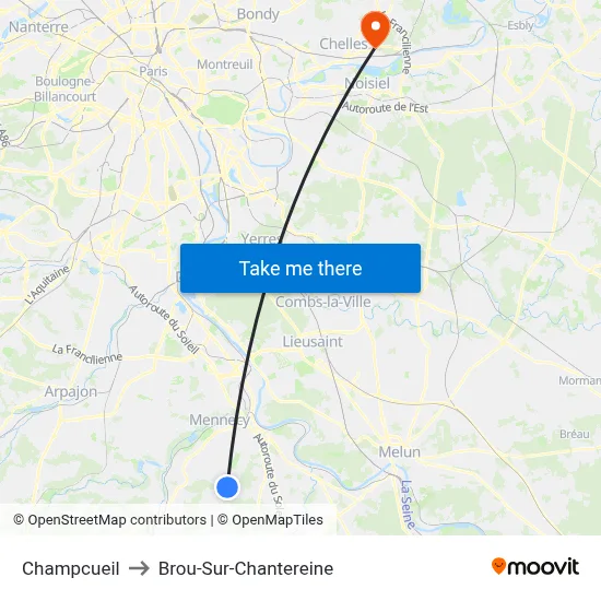 Champcueil to Brou-Sur-Chantereine map