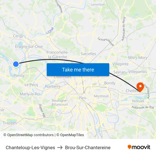 Chanteloup-Les-Vignes to Brou-Sur-Chantereine map