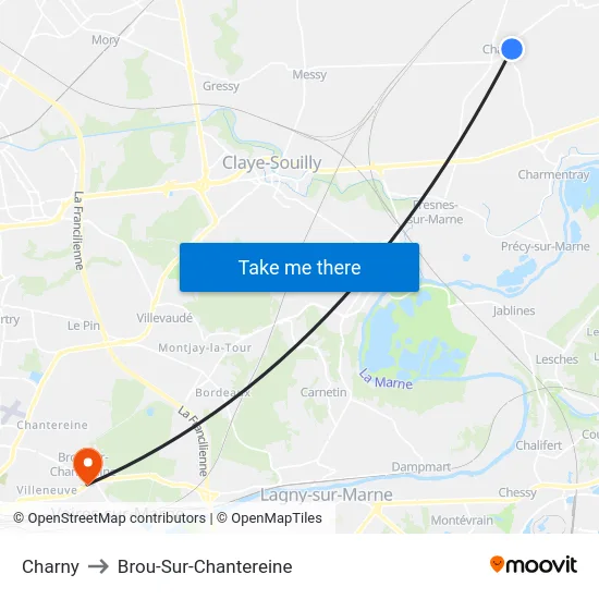 Charny to Brou-Sur-Chantereine map