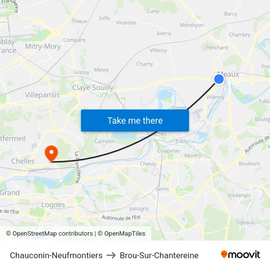 Chauconin-Neufmontiers to Brou-Sur-Chantereine map