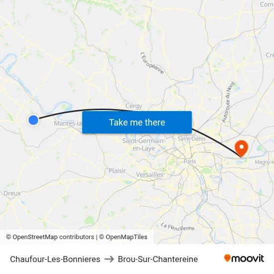 Chaufour-Les-Bonnieres to Brou-Sur-Chantereine map
