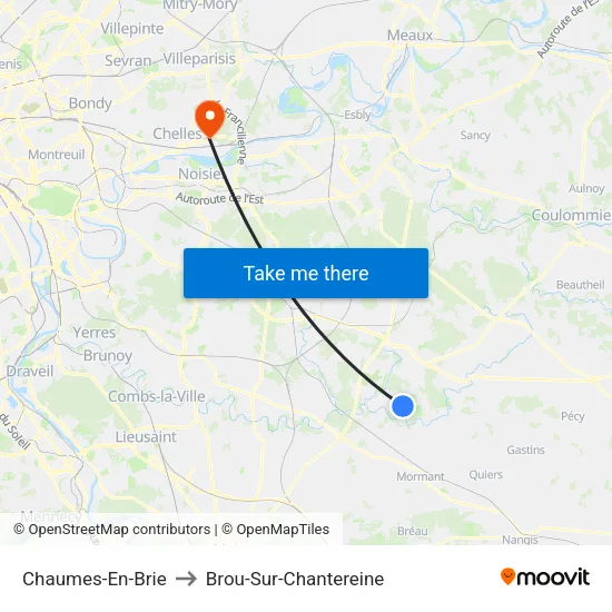 Chaumes-En-Brie to Brou-Sur-Chantereine map