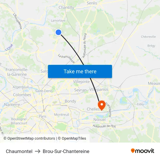 Chaumontel to Brou-Sur-Chantereine map