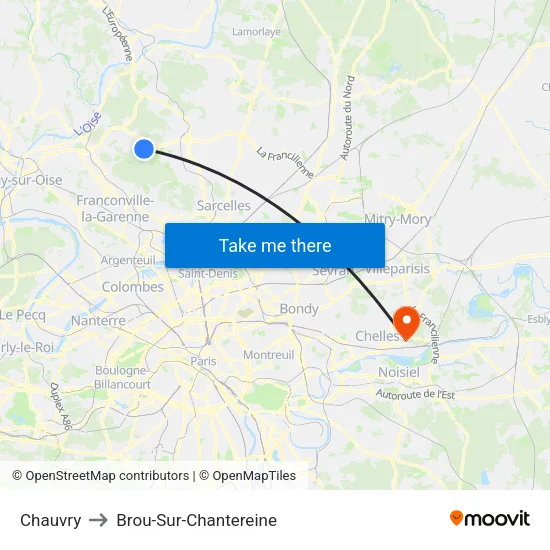 Chauvry to Brou-Sur-Chantereine map