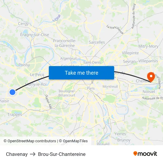 Chavenay to Brou-Sur-Chantereine map