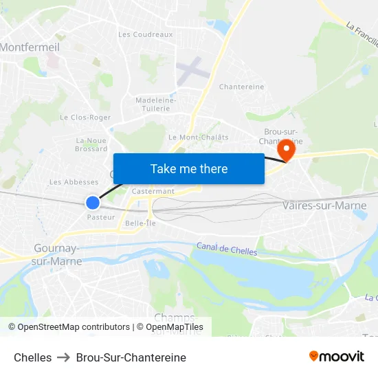 Chelles to Brou-Sur-Chantereine map