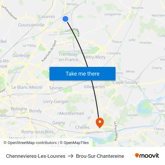 Chennevieres-Les-Louvres to Brou-Sur-Chantereine map