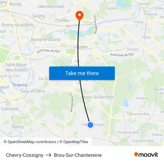 Chevry-Cossigny to Brou-Sur-Chantereine map