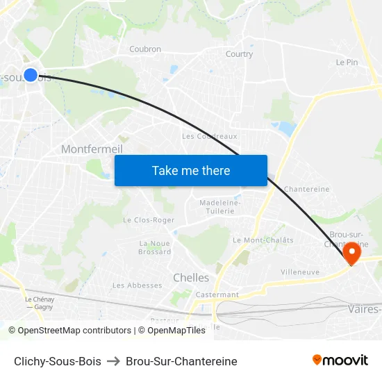 Clichy-Sous-Bois to Brou-Sur-Chantereine map