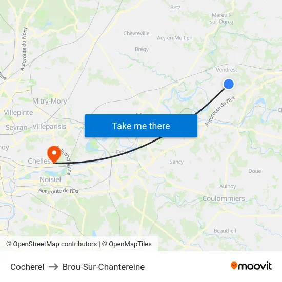 Cocherel to Brou-Sur-Chantereine map