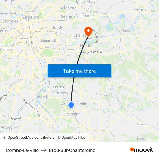 Combs-La-Ville to Brou-Sur-Chantereine map