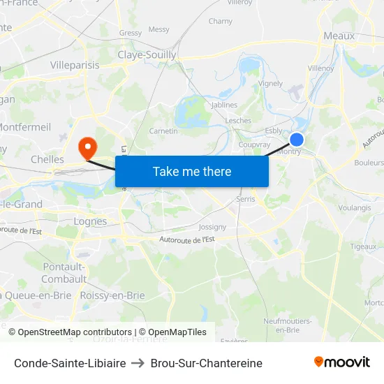 Conde-Sainte-Libiaire to Brou-Sur-Chantereine map