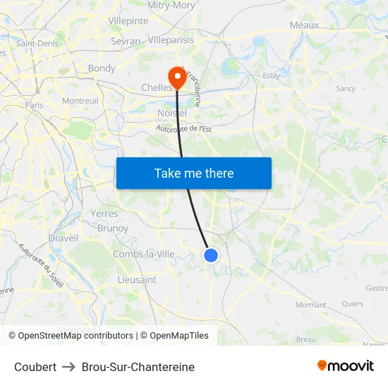 Coubert to Brou-Sur-Chantereine map