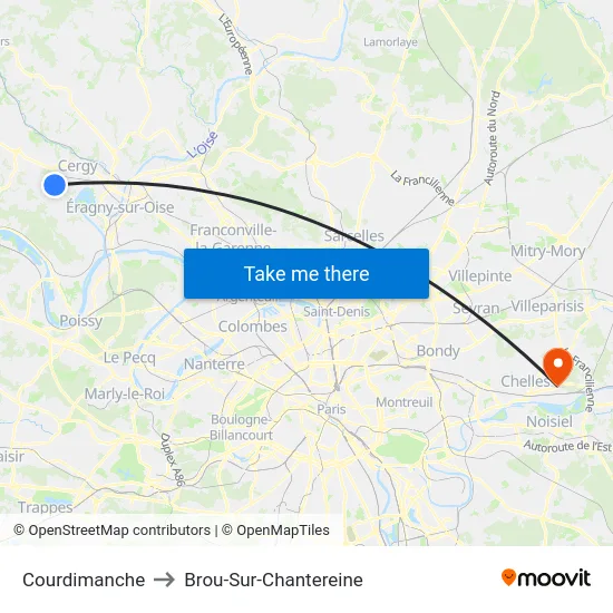 Courdimanche to Brou-Sur-Chantereine map
